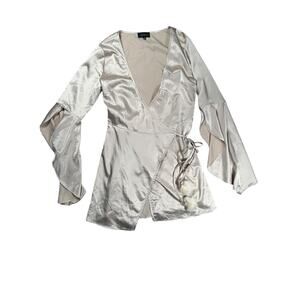 Revolve Majorelle Gold Wrap Dress Womens Size XS Flute Sleeve Tie Front Party